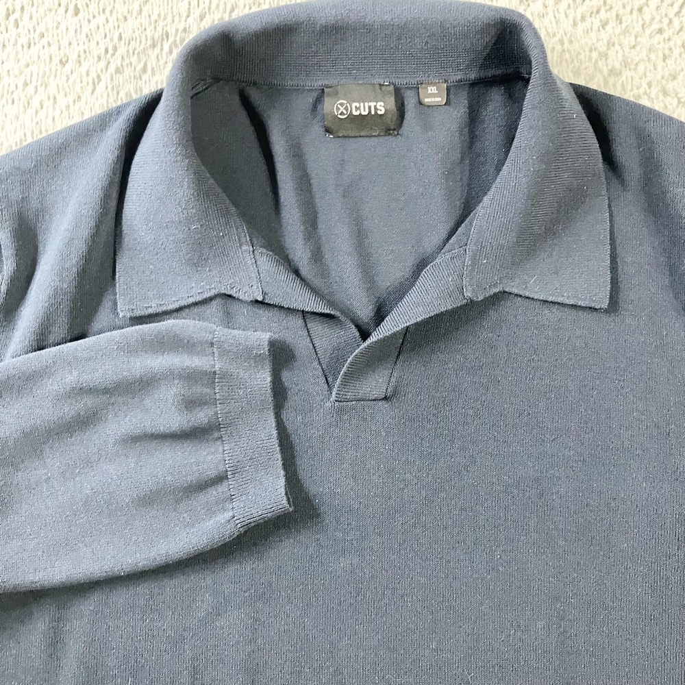 CUTS Sweater Mens 2XL Blue Collared Knit Pullover Long Sleeve Lightweight Casual